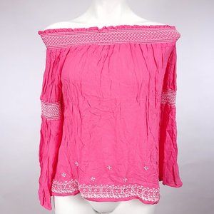Rampage Women's Embroidered Off the Shoulder Blouse with Butterfly Sleeves